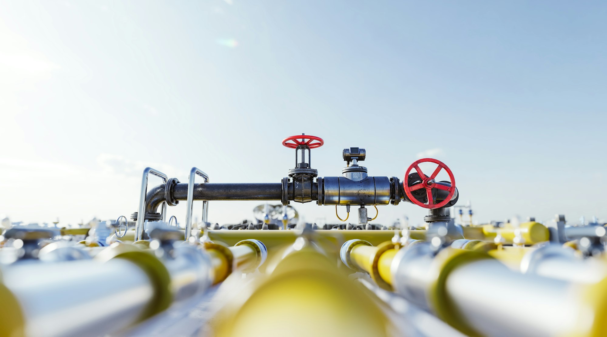 Gas tap with pipeline system at natural gas station.